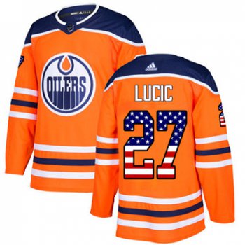 Adidas Edmonton Oilers #27 Milan Lucic Orange Home Authentic USA Flag Stitched Youth NHL Jersey