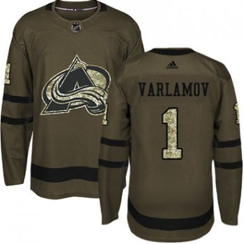 Adidas Avalanche #1 Semyon Varlamov Green Salute to Service Stitched Youth NHL Jersey
