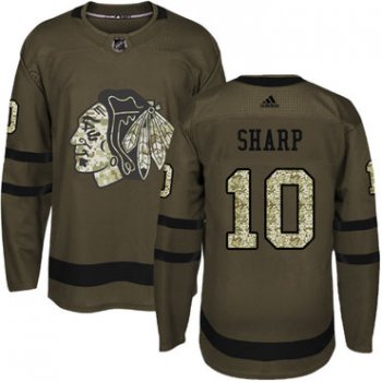 Adidas Blackhawks #10 Patrick Sharp Green Salute to Service Stitched Youth NHL Jersey