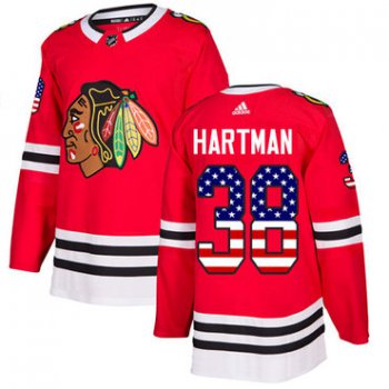 Adidas Blackhawks #38 Ryan Hartman Red Home Authentic USA Flag Stitched Youth NHL Jersey