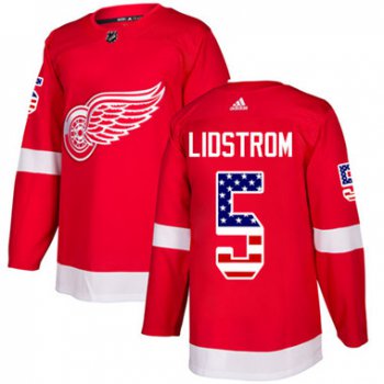 Adidas Detroit Red Wings #5 Nicklas Lidstrom Red Home Authentic USA Flag Stitched Youth NHL Jersey