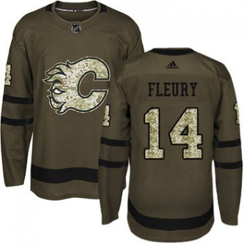 Adidas Flames #14 Theoren Fleury Green Salute to Service Stitched Youth NHL Jersey
