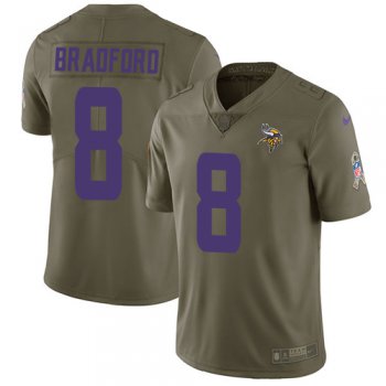 Youth Nike Minnesota Vikings #8 Sam Bradford Olive Stitched NFL Limited 2017 Salute to Service Jersey