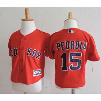 Toddler Boston Red Sox #15 Dustin Pedroia Red Majestic Cool Base Baseball Jersey