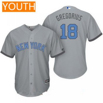 Youth New York Yankees #18 Didi Gregorius Gray With Baby Blue Father's Day Stitched MLB Majestic Cool Base Jersey