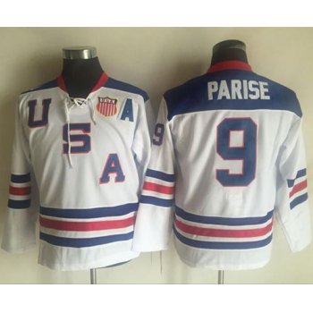 Team USA #9 Zach Parise White 1960 Throwback Stitched Youth NHL Jersey