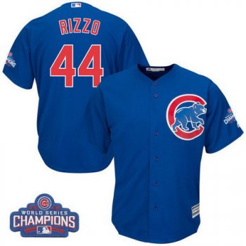 Youth Chicago Cubs #44 Anthony Rizzo Majestic Royal Blue 2016 World Series Champions Team Logo Patch Player Jersey