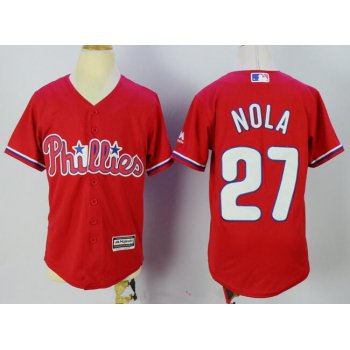 Youth Philadelphia Phillies #27 Aaron Nola Red Stitched MLB Majestic Cool Base Jersey