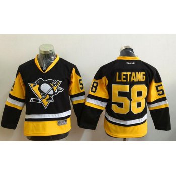 Youth Pittsburgh Penguins #58 Kris Letang Black Third Reebok Hockey Jersey