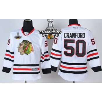 Chicago Blackhawks #50 Corey Crawford White Kids Jersey W/2015 Stanley Cup Champion Patch