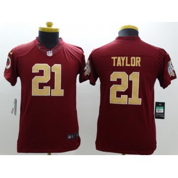 Nike Washington Redskins #21 Sean Taylor Red With Gold Limited Kids Jersey