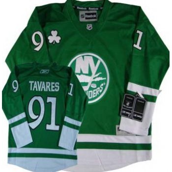 New York Islanders #91 John Tavares St. Patrick's Day Green Kids Jersey