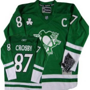 Pittsburgh Penguins #87 Sidney Crosby St. Patrick's Day Green Kids Jersey