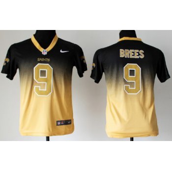 Nike New Orleans Saints #9 Drew Brees Black/Gold Fadeaway Kids Jersey