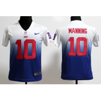 Nike New York Giants #10 Eli Manning White/Blue Fadeaway Kids Jersey