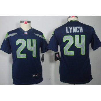 Nike Seattle Seahawks #24 Marshawn Lynch Navy Blue Limited Kids Jersey