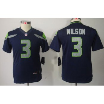 Nike Seattle Seahawks #3 Russell Wilson Navy Blue Limited Kids Jersey