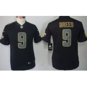 Nike New Orleans Saints #9 Drew Brees Black Impact Limited Kids Jersey