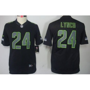 Nike Seattle Seahawks #24 Marshawn Lynch Black Impact Limited Kids Jersey