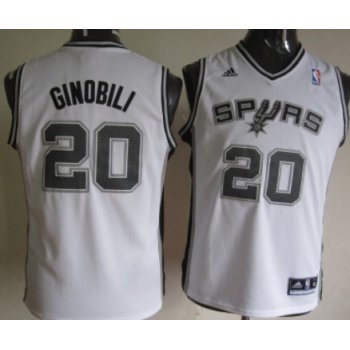 San Antonio Spurs #20 Manu Ginobili White Kids Jersey