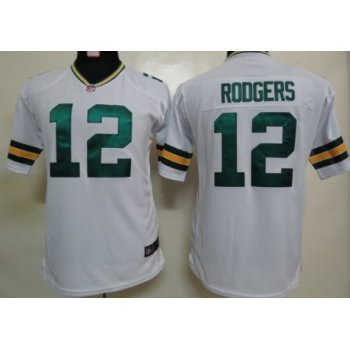 Nike Green Bay Packers #12 Aaron Rodgers White Game Kids Jersey