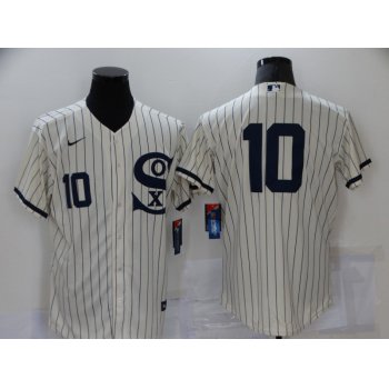 Men's Chicago White Sox #10 Yoan Moncada 2021 Cream Navy Field of Dreams Number Flex Base Stitched Jersey