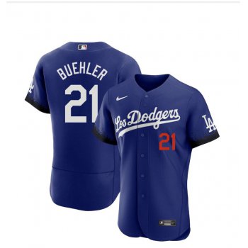 Men's Los Angeles Dodgers #21 Walker Buehler Blue 2021 City Connect Flex Base Stitched Jersey