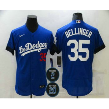 Men's Los Angeles Dodgers #35 Cody Bellinger Blue #2 #20 Patch City Connect Flex Base Stitched Jersey