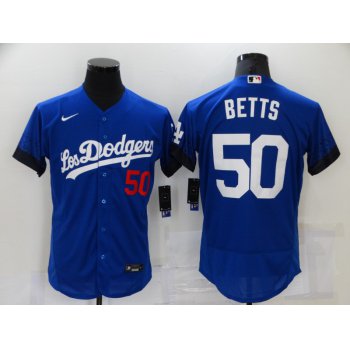Men's Los Angeles Dodgers #50 Mookie Betts Blue 2021 City Connect Number Cool Base Stitched Jersey