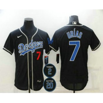 Men's Los Angeles Dodgers #7 Julio Urias Black Blue #2 #20 Patch Stitched MLB Flex Base Nike Jersey