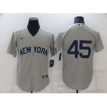 Men's New York Yankees #45 Gerrit Cole 2021 Grey Field of Dreams Cool Base Stitched Baseball Jersey
