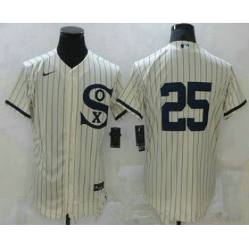 Men's chicago white sox #25 andrew vaughn 2021 cream navy field of dreams flex base stitched jersey