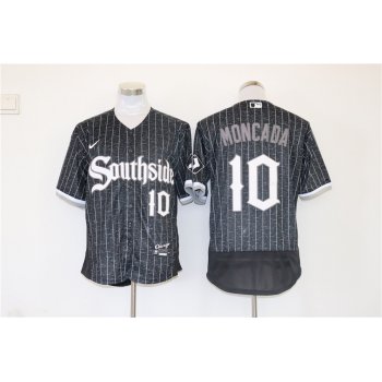Men's Chicago White Sox #10 Yoan Moncada Black 2021 City Connect Stitched MLB Flex Base Nike Jersey
