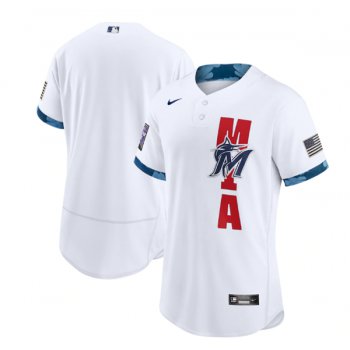 Men's Miami Marlins Blank 2021 White All-Star Flex Base Stitched MLB Jersey