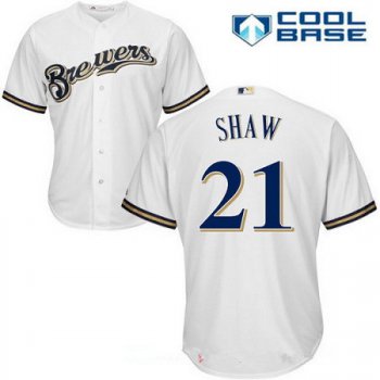 Men's Milwaukee Brewers #21 Travis Shaw All White Stitched MLB Majestic Cool Base Jersey