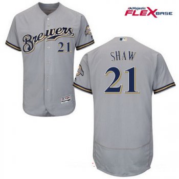 Men's Milwaukee Brewers #21 Travis Shaw Gray Road Stitched MLB Majestic Flex Base Jersey