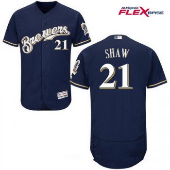 Men's Milwaukee Brewers #21 Travis Shaw Navy Blue Brewers Stitched MLB Majestic Flex Base Jersey