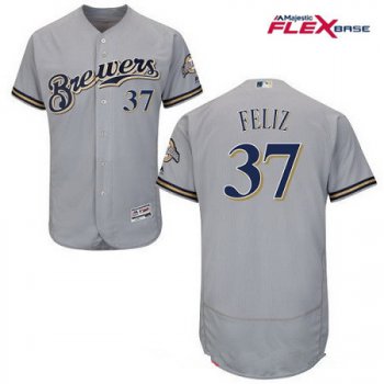 Men's Milwaukee Brewers #37 Neftali Feliz Gray Road Stitched MLB Majestic Flex Base Jersey