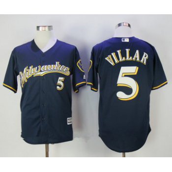 Men's Milwaukee Brewers #5 Jonathan Villar Navy Blue with Milwaukee Stitched MLB Majestic Cool Base Jersey