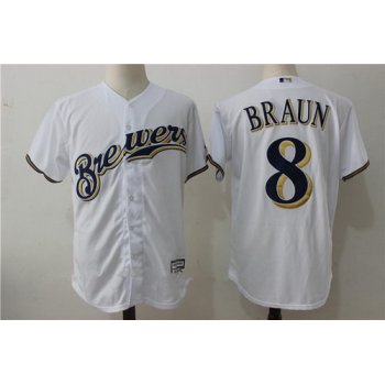 Men's Milwaukee Brewers #8 Ryan Braun White Home Stitched MLB Majestic Cool Base Jerse