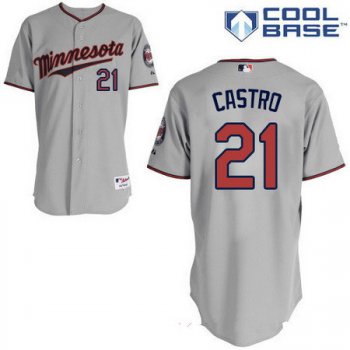 Men's Minnesota Twins #21 Jason Castro Gray Road Stitched MLB Majestic Cool Base Jersey