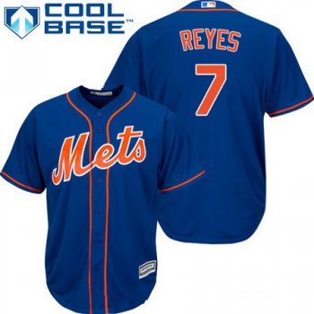Men's New York Mets #7 Jose Reyes Royal Blue With Orange Stitched MLB Majestic Cool Base Jersey