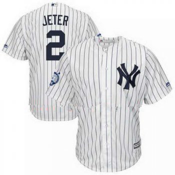 Men's New York Yankees Derek Jeter Majestic White Home Retirement Patch Official Cool Base Jersey