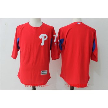 Men's Philadelphia Phillies #7 Maikel Franco Red Collection On-Field 3-4-Sleeve Stitched MLB Majestic Batting Practice Jersey