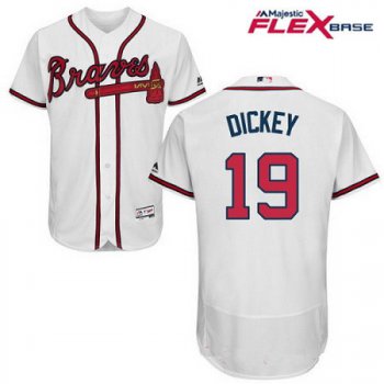 Men's Atlanta Braves #19 R.A. Dickey White Home Stitched MLB Majestic Flex Base Jersey
