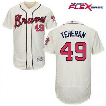 Men's Atlanta Braves #49 Julio Teheran Cream Alternate Stitched MLB Majestic Flex Base Jersey