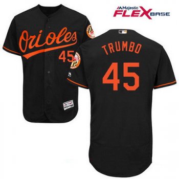 Men's Baltimore Orioles #45 Mark Trumbo Black Alternate Stitched MLB Majestic Flex Base Jersey