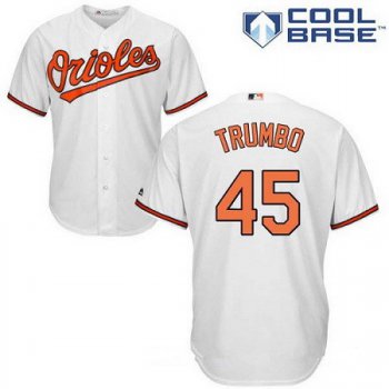 Men's Baltimore Orioles #45 Mark Trumbo White Home Stitched MLB Majestic Cool Base Jersey