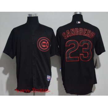 Men's Chicago Cubs #23 Ryne Sandberg Lights Out Black Pinstripe Stitched MLB Majestic Cool Base Jersey