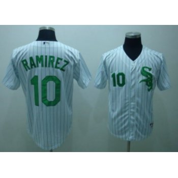 Chicago White Sox #10 Alexei Ramirez White With Green Pinstripe Jersey